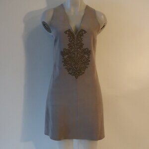 Womens Uterque Gray beaded Sleeveless Suede Shift Dress S